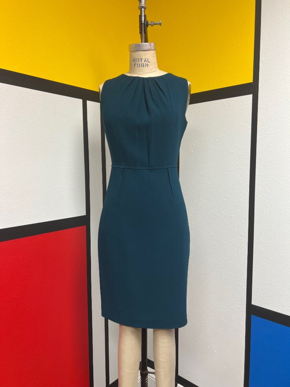 Women's Inside Out Teal Knee-Length Sheath Dress with Zipper Back XS-Small